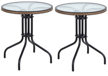 BTExpert Indoor Outdoor 28" Round Tempered Glass Metal Restaurant Table Brown Rattan Trim Set of 2