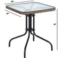 BTExpert Indoor Outdoor 28" Square Glass Metal Table Black Rattan Trim + 3 Black Rattan Stack Chairs