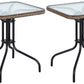 BTExpert Indoor Outdoor 28" Square Tempered Glass Metal Restaurant Table Brown Rattan Trim - Set of 2