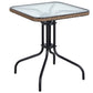 BTExpert Indoor Outdoor 28" Square Glass Metal Table Brown Rattan Trim + 3 Brown Rattan Stack Chairs