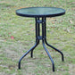 BTExpert Indoor Outdoor 23.75" Round Tempered Glass Table Black + 2 Black Metal Slat Stack Lightweight Chairs