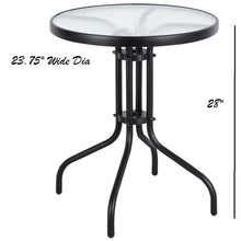 BTExpert Indoor Outdoor 23.75" Round Tempered Glass Metal Table + 3 Black Restaurant Rattan Stack Chairs