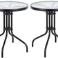 BTExpert Indoor Outdoor 23.75" Round Tempered Glass Metal Restaurant Table Black - Set of 2