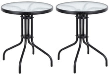 BTExpert Indoor Outdoor 23.75" Round Tempered Glass Metal Restaurant Table Black Set of 2