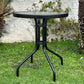BTExpert 23.75" Round Black Glass Table + 3 Black Metal Slat Chairs, Indoor Outdoor Lightweight
