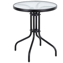 BTExpert Indoor Outdoor 23.75" Round Tempered Glass Metal Table + 2 Black Restaurant Rattan Stack Chairs