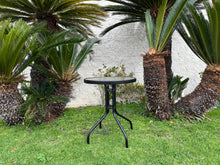 BTExpert Indoor Outdoor 23.75" Round Tempered Glass Metal Restaurant Table Black Set of 2