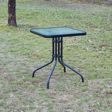 BTExpert Indoor Outdoor 23.75" Square Tempered Glass Metal Table Black  + 2 Black Restaurant Metal Aluminum Slat Stack Chairs Lightweight