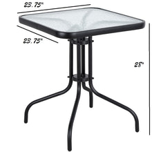 BTExpert Indoor Outdoor 23.75" Square Tempered Glass Metal Table + 3 Gray Flexible Sling Stack Chairs