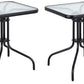 BTExpert Indoor Outdoor 23.75" Square Tempered Glass Metal Restaurant Table Black - Set of 2