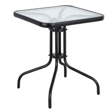 BTExpert Indoor Outdoor 23.75" Square Tempered Glass Metal Table Black  + 3 Black Restaurant Metal Aluminum Slat Stack Chairs Lightweight