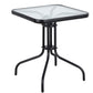 BTExpert Indoor Outdoor 23.75" Square Tempered Glass Metal Restaurant Table, Black
