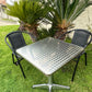 BTExpert 23.75" Square Restaurant Table Steel Silver Aluminum + 2 Black Rattan Chairs Indoor Outdoor Commercial Lightweight