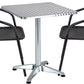 BTExpert 23.75" Square Restaurant Table Steel Silver Aluminum + 2 Black Rattan Chairs Indoor Outdoor Commercial Lightweight