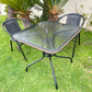 BTExpert Indoor Outdoor 28" Square Glass Metal Table Black Rattan Trim + 2 Black Rattan Stack Chairs
