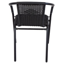 BTExpert Indoor Outdoor 23.75" Square Restaurant Table Stainless Steel Silver Aluminum + 4 Black Restaurant Rattan Stack Chairs Commercial Lightweight