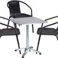 BTExpert 23.75" Square Silver Table + 3 Black Rattan Stack Chairs, Indoor/Outdoor Commercial Lightweight Set