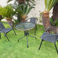 BTExpert Indoor Outdoor 28" Round Glass Metal Table Black Rattan Trim + 3 Black Rattan Stack Chairs