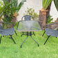 BTExpert Indoor Outdoor 28" Square Glass Metal Table Black Rattan Trim + 3 Black Rattan Stack Chairs