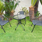 BTExpert Indoor Outdoor 23.75" Round Glass Metal Table + 3 Black Rattan Stack Chairs