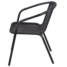 BTExpert Indoor Outdoor 23.75" Round Tempered Glass Metal Table + 2 Black Restaurant Rattan Stack Chairs