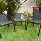 BTExpert 23.75" RoundTable Stainless Steel Silver Aluminum + 3 Black Rattan Stack Chairs