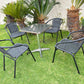 BTExpert 23.75" Square Indoor Outdoor Table, Silver Steel + 4 Black Rattan Stackable Chairs, Lightweight Commercial Set