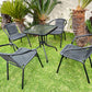 BTExpert 23.75" Square Glass Metal Table + 4 Gray Rattan Stack Chairs, Indoor Outdoor Commercial Lightweight