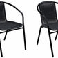 BTExpert Indoor Outdoor 28" Square Glass Metal Table Black Rattan Trim + 2 Black Rattan Stack Chairs