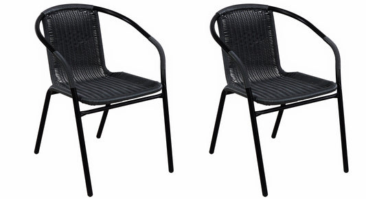BTExpert Indoor Outdoor Black Restaurant Rattan Stack Chairs - Set of 4