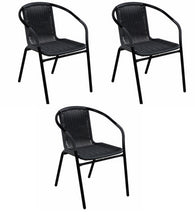 BTExpert Indoor Outdoor 3 - Set of Three Black Restaurant Rattan Stack Chairs