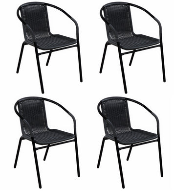 BTExpert Indoor Outdoor 4 - Set of Four Black Restaurant Rattan Stack Chairs