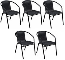 BTExpert Indoor Outdoor 5 - Set of Five Black Restaurant Rattan Stack Chairs