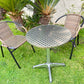 BTExpert Indoor Outdoor 23.75" Round Table Stainless Steel Silver Aluminum + 2 Brown Stack Chairs