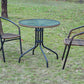 BTExpert Indoor Outdoor 28" Round Glass Metal Table Brown Rattan Trim + 2 Brown Rattan Stack Chairs