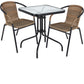 TExpert Indoor Outdoor 23.75" Square Glass Metal Table + 2 Brown Rattan Stack Chairs
