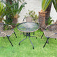 BTExpert Indoor Outdoor 28" Round Glass Metal Table Brown Rattan Trim + 3 Brown Rattan Stack Chairs