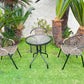 BTExpert Indoor Outdoor 23.75" Round Glass Metal Table + 3 Brown Rattan Stack Chairs