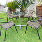 BTExpert 23.75" Square Stainless Steel Table + 4 Brown Rattan Stack Chairs, Indoor Outdoor Commercial Lightweight