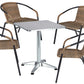 BTExpert 23.75" Square Stainless Steel Table + 4 Brown Rattan Stack Chairs, Indoor Outdoor Commercial Lightweight