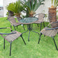 BTExpert IndoorOutdoor 28" Round Glass Metal Table Brown Rattan Trim + 4 Brown Rattan Chairs