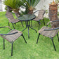 BTExpert 23.75" Round Glass Metal Table + 4 Brown Rattan Chairs, Indoor Outdoor Commercial Lightweight