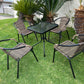 BTExpert 23.75" Square Glass Table & 4 Brown Rattan Stack Chairs, Indoor/Outdoor Lightweight Commercial Set