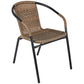 BTExpert Indoor Outdoor 28" Square Glass Metal Table Brown Rattan Trim + 2 Brown Rattan Stack Chairs