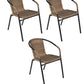 BTExpert Indoor Outdoor 23.75" Round Glass Metal Table + 3 Brown Rattan Stack Chairs