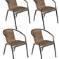 BTExpert Indoor Outdoor 28" Square Glass Metal Table Brown Rattan Trim + 2 Brown Rattan Stack Chairs