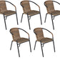 BTExpert Indoor Outdoor Brown Restaurant Rattan Stack Chairs - Set of 5
