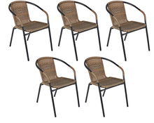 BTExpert Indoor Outdoor 5 - Set of Five Brown Restaurant Rattan Stack Chairs