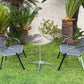 BTExpert 23.75" Round Steel Table & 2 Gray Rattan Stack Chairs, Indoor Outdoor Lightweight Commercial