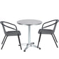 BTExpert 23.75" Round Steel Table & 2 Gray Rattan Stack Chairs, Indoor Outdoor Lightweight Commercial